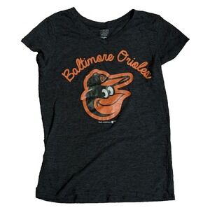 Baltimore Orioles Youth Tee V-Neck Short Sleeve Black T-Shirt Girls Large 10-12